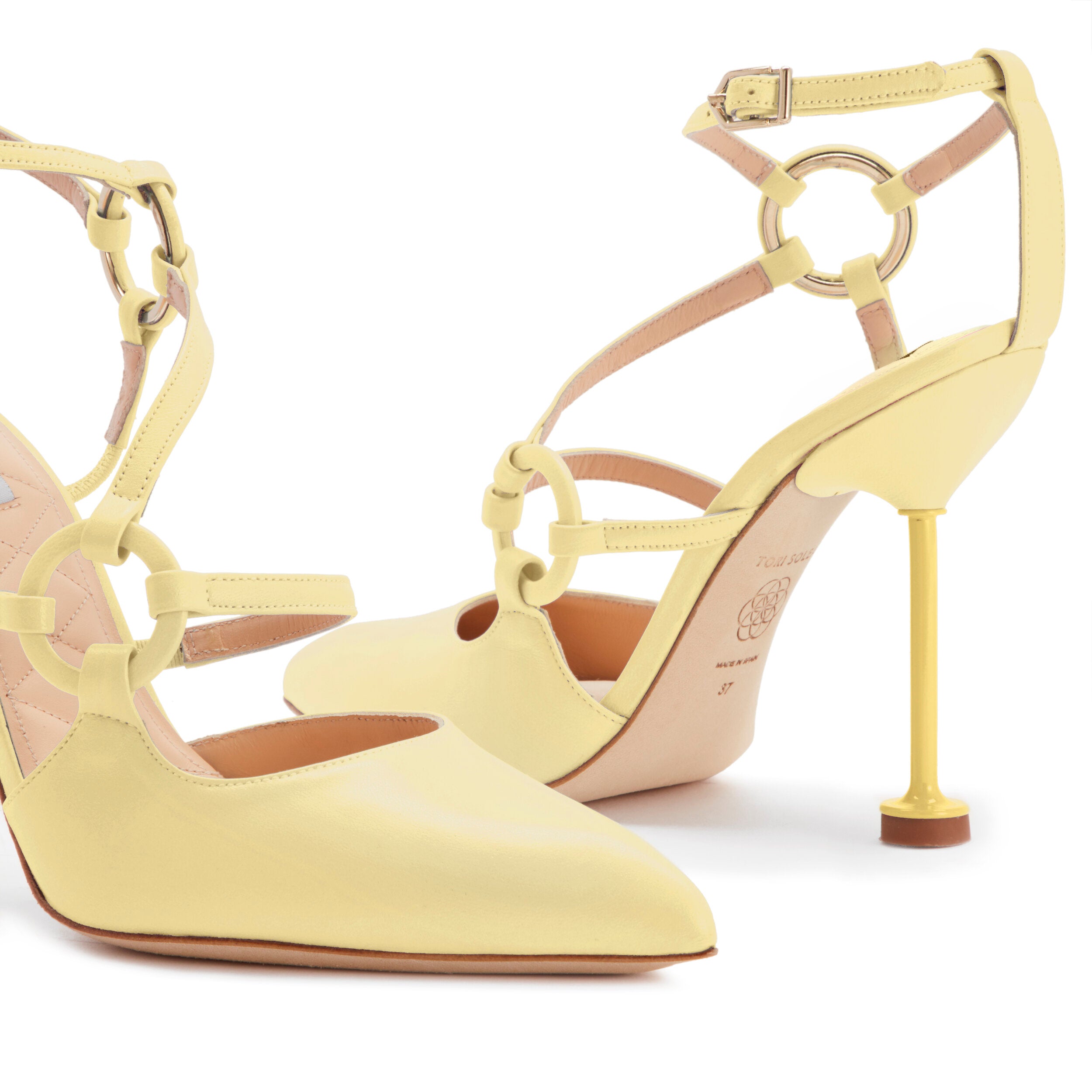 CARA Open Back Leather Pumps -  Pastel Yellow